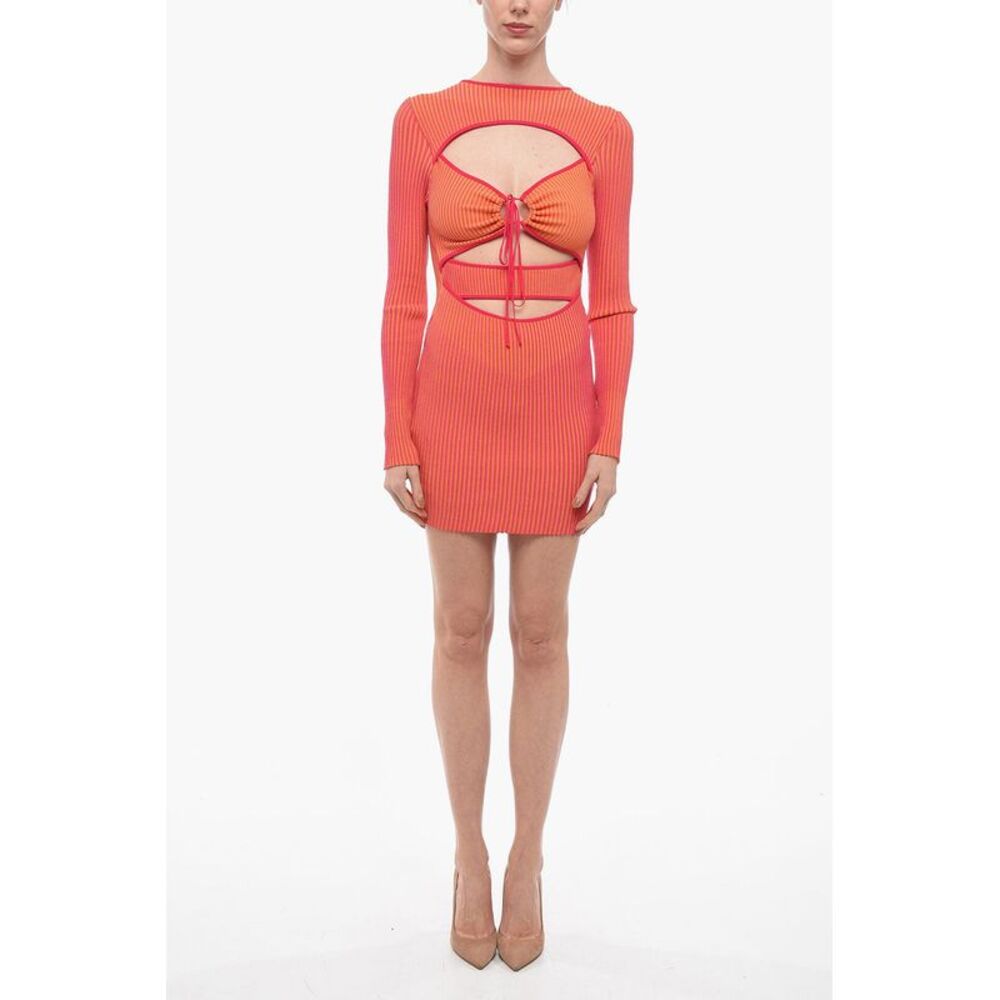 Ribbed-Knit Mini Dress with Cut-Out Detail